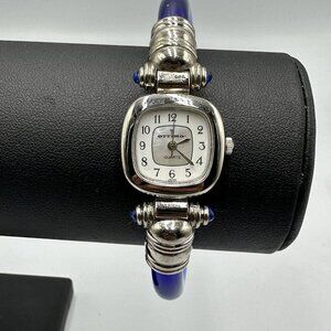 Ottimo Watch Women Silver Tonel Blue Transluscent Cuff Band New Battery